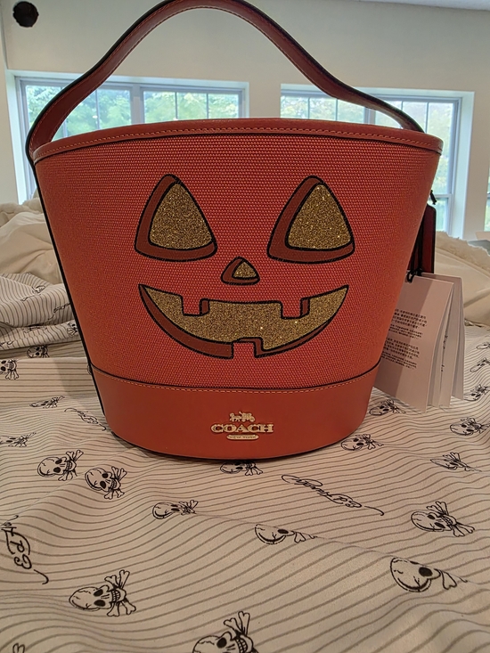 Coach Handbags - Coach Orange Jack-O'-Lantern Glitter Face Bucket Bag